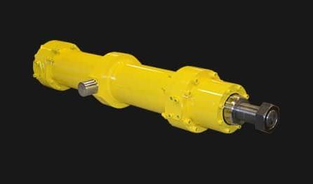 damaged yellow hydraulic cylinder needing repair